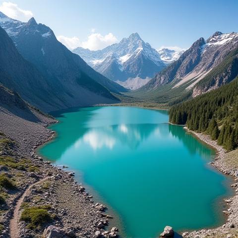 Vue aérienne d'un lac de montagne turquoise