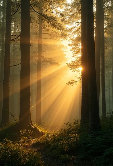 Photo d'une forêt mystérieuse au lever du soleil