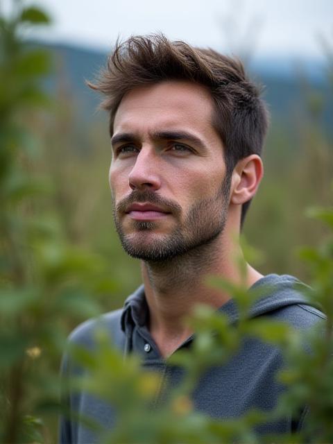 Portrait d'un homme en pleine nature, en extérieur